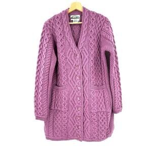 Aran Crafts Knit Long Button Cardigan Sweater Sz M